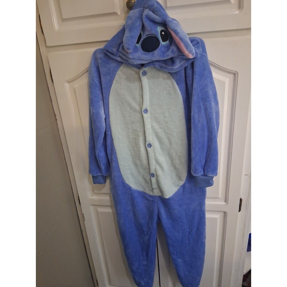 Stitch Costume Kids Size 7/8 Years Blue Fleece Hooded One Piece - Picture 7 of 7